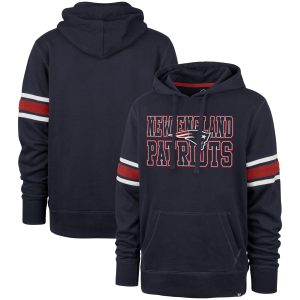 New England Patriots Mens Navy F4265066 '47 Double Block Pullover Hoodie